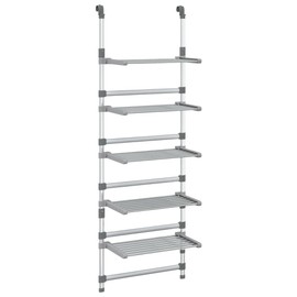 vidaXL 5-Tier Hanging Laundry Drying Rack in Silver - Aluminum Construction with Adjustable Height, Foldable Design and Easy Wall Mounting
