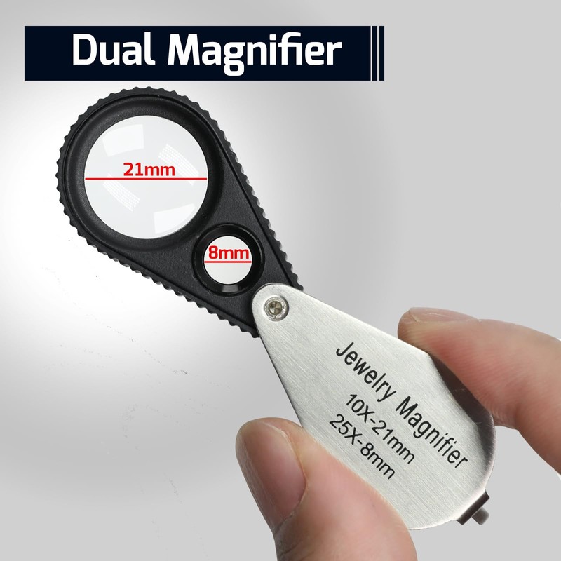Jewelers Loupe Magnifier, Foldable Jewelry Loupe 10X + 25X, Eye