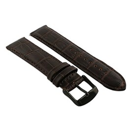26mm Brown Genuine Leather Mock Croc Watch Strap Band Mens Crocodile Padded Black Buckle