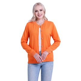 SMILING PINKER Women Cardigan Sweater Crewneck Pearl Button Knitted Tops Medium Weight (Orange, Medium)
