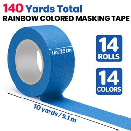14 Rolls Colored Masking Tape, 1 Inch x 140 Yards Total Length Painters Tape, 14 Different Rainbow Colors Paper Tape, Writable Art Tape for Crafts Labeling Coding, DIY Decorations & Classroom Supplies