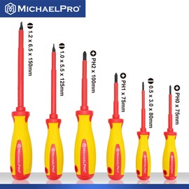 MichaelPro 6-Piece VDE Insulated Electricians Screwdrivers Set, Professional Phillips and Slotted Screwdrivers with Magnetic Tips, Blades Tested to 10,000 Volts, CR-MO Steel | MP002030
