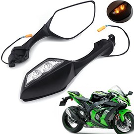 HTTMT- Black Rear View Mirrors w/Turn Signals Compatible with Kawasaki Ninja ZX10R 2011-2015 / H2 2014-2015 [P/N: MT252-036-BK]