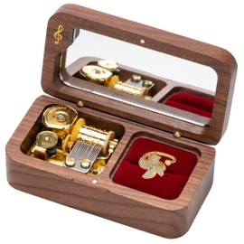 BELLA GLOBE You are My Sunshine Music Box with Spinner Anxiety Relief Ring Gift for Women Open Adjustable Size Lucky Fidget Ring in Wind Up Wood Jewelry Music Box