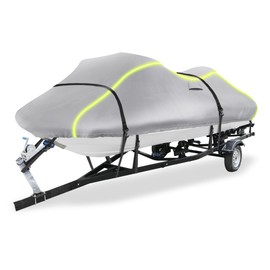 X AUTOHAUX for Jet Ski Cover Fits 126"-135" (3 Seater), 300D Duty Oxford Anti-UV Waterproof Trailerable PWC Cover Fit for Yamaha for SeaDoo for Kawasaki W/ 2 Air Vent 10 Straps Silver Tone