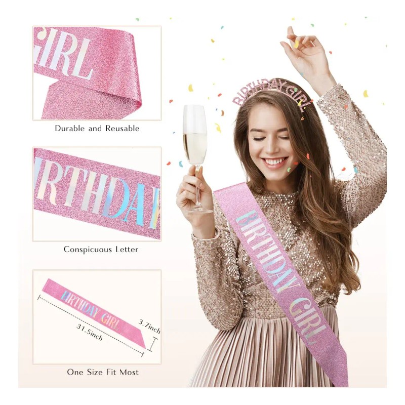 Coronas De Plastico Tiara Y Faja Feliz Cumpleaños Birthday