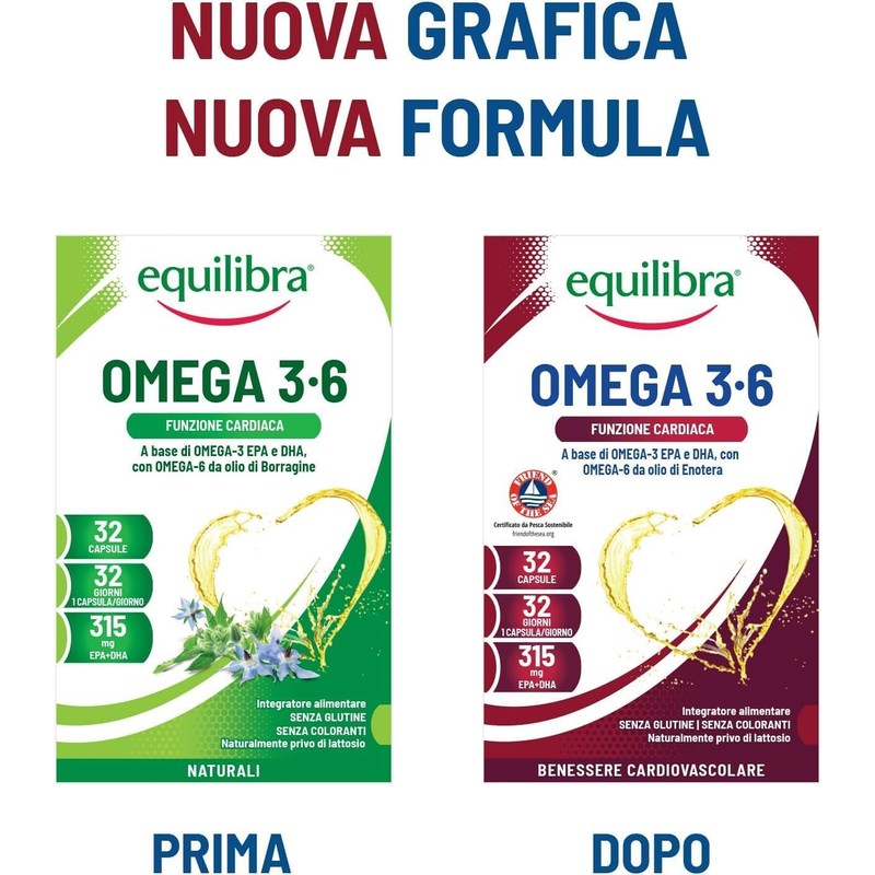 Equilibra Omega 3 6, Integratore Olio di Pesce con EPA