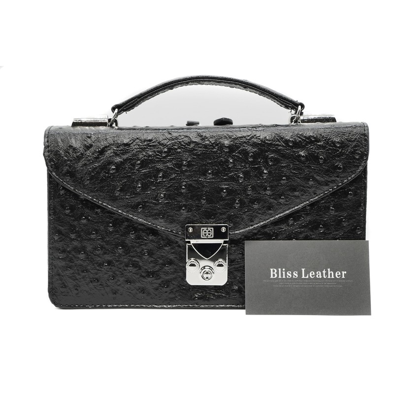 Bliss Leather Ostrich Embossed Second Bag, Integrated Wallet Bag, Genuine