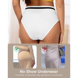Eiggam High waisted Bikini Underwear for Women Moisture Wicking No Show Cotton Panties Quick Drying Breathable Seamless Ladies Undies Pack(XXL)