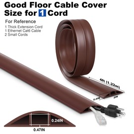 LZEOY 4FT Cord Cover Floor, Extension Brown Cord Hider Floor, Power Cable Cover Cord Protector, Soft PVC Wire Covers for Cords, Cable Management Hide Cords - Cavity: 0.47" (W) x 0.24" (H)