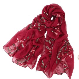 Pluto & Fox Women's Foulard Embroidered Floral Silk Scarf Elegant Retro Design Scarf Neck Stole, granite