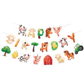 WERNNSAI Farm Birthday Banner - Happy Birthday Banner for Kids Farm Birthday Party Supplies Barn Farm Animal Bunting Garland for Kids Farm Birthday Decorations