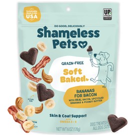 Shameless Pets Soft-Baked Dog Treats, Bananas for Bacon - Natural & Healthy Dog Chews for Skin & Coat Support with Omega 3 & 6 - Biscuits Baked & Made in USA, Free from Grain, Corn & Soy - 1-Pack