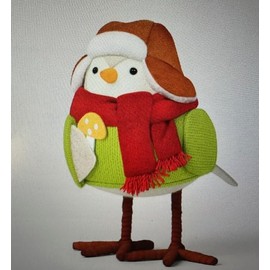 Featherly Friends Acorn Fabric Christmas Bird Figurine Holding Mushroom