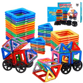 AOUVT 56 Pieces Magnetic Building Blocks, Magnetic Toy Magnets for Children, Funny Educational Building Toy, Perfect Gift Choice for Boys and Girls Aged 3-8 Years