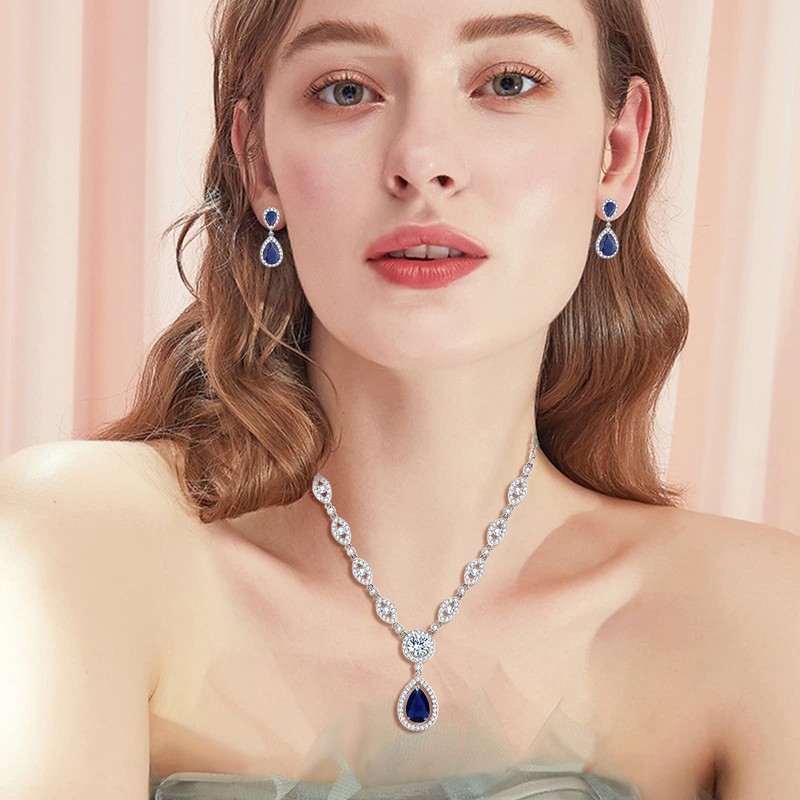 wynn's Wedding Jewellery Set for Women, Silver Necklace Dangle Earrings