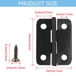 Murtenze 24Pcs Black Butt Hinge, 1 inch x 3/4 inch Metal Foldable Door Hinges for Cabinet Door Closet, Stylish and Durable with Screws