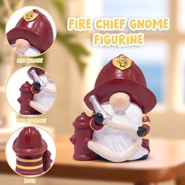 Hodao Hand - Painted Resin Firefighter Gnome Figurine - Fire Chief Hat, Fire Hydrant & Hose - Home, Office, Fire Station & Emergency Services Themed Decor for Holidays & Everyday