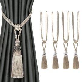 BEL AVENIR 4 Pack Curtain Hand-Woven Tiebacks Crystal Holdbacks Home Decorative (Beige, 4 Pack)