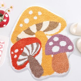 TRUEDAYS Bathroom Rugs Cute Non Slip Kids Bath Mat Boho Strong Absorbent Soft Washable Bathroom Mat Yellow Mushroom Bath Rug for Tub, Shower Room and Bathroom