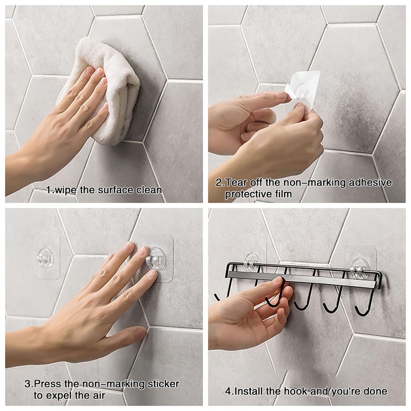 WOOPSOO 2 Pack Kitchen Adhesive Wall Hooks Rack Rail,Spoon Hanger