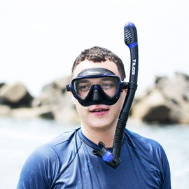 Tilos Morphi Mask with Diver Sleek Dry Snorkel Set (Black Silicone/Blue)