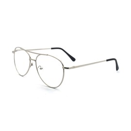EYE ZOOM Aviator Style Metal Frame Reading Glasses with Spring Hinge, Silver, +2.50