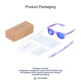 COCOSAND Toddler Baby Sunglasses with Strap Polarized Flexible Square Soft Silicone Nose Pads for Kids Boys Girls Ages 2-6, Heliotrope with Blue Lens