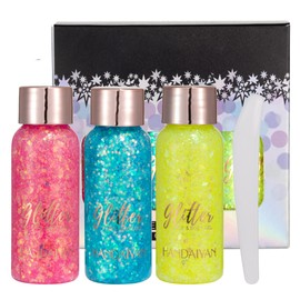 GL-Turelifes Mermaid Sequins Chunky Glitter Liquid Eyeshadow Glitter Body Gel Festival Glitter Cosmetic Face Hair Nails Makeup Long Lasting Sparkling 30 g (Set B)