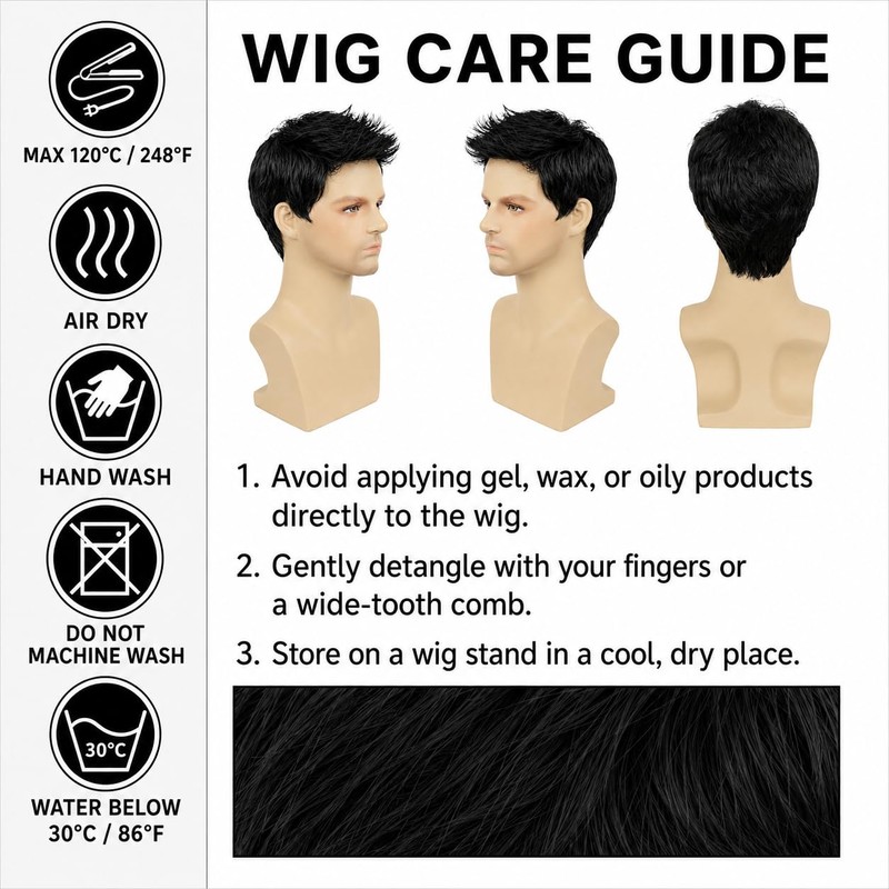 Black Wigs for Men Short Layered Synthetic Male Guy Wig