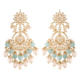 I Jewels Gold Plated Indian Wedding Bollywood Pearl Kundan Beaded Chandbali Earrings for Women (E2916Sb)