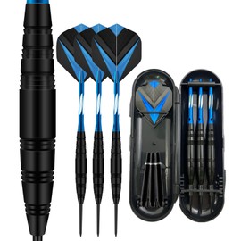 HRLORK 3 Packs Darts Set Professional Darts Set Steel Tip Aluminum Shafts Darts Stems and Flights with 3 Spare Shafts and Darts Case- Blue