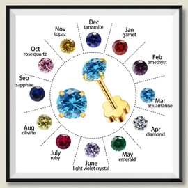 Flower Screw Back Birthstone Stud Earrings for Women Girls, 3mm G23 Tiny CZ Flat Back Stud Earrings, Screw Back Helix Earrings (Gold, 6.June-Alexandrite)