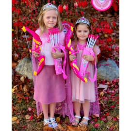 DUDUCOFU Kids Bow and Arrow Set Toys for Girls, LED Light Up Archery Bow Set with Princess Cape and Crown, 10 Suction Cup Arrows, Indoor and Outdoor Play Birthday Gift Toy for Kids Boys Girls