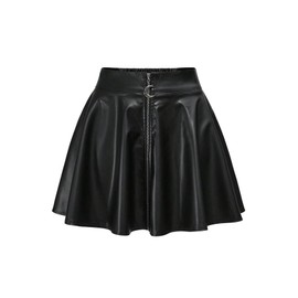 GORGLITTER Damen PU Leder Rock Y2K Partyrock Skater Röcke Falten Minirock Elastischer Bund Clubröcke Freizeitrock Hohe Taille Kunst Lederrock Schwarz XL