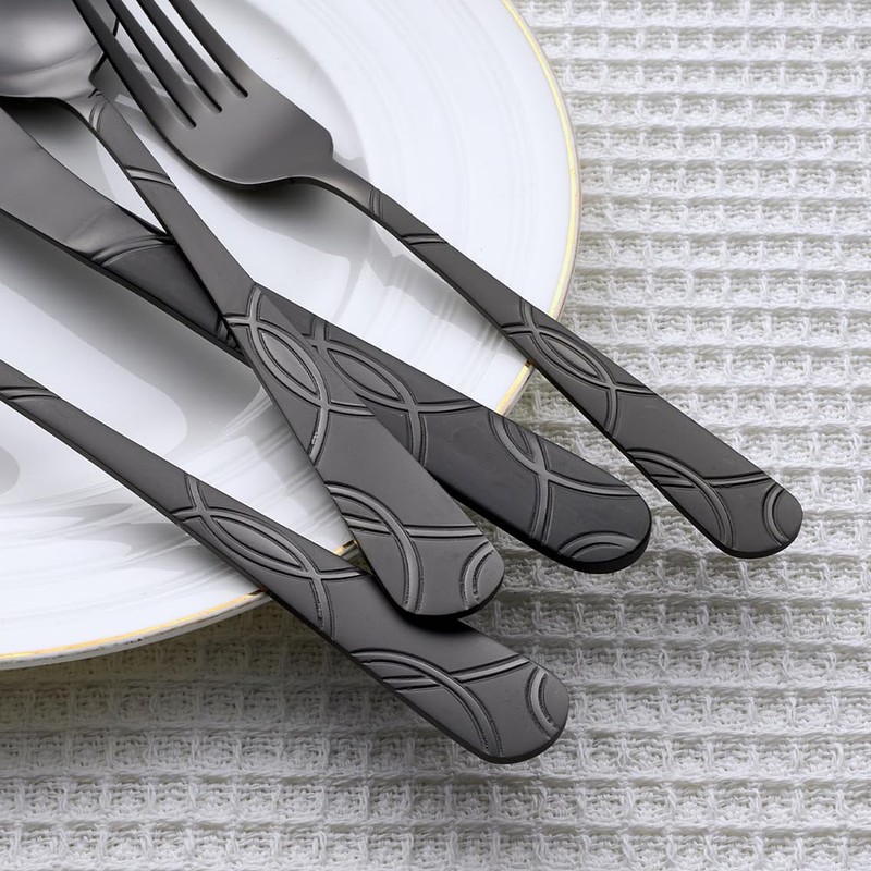 GoGeiLi 40-Piece Black Flatware Set, Stainless Steel Cutlery Set Service