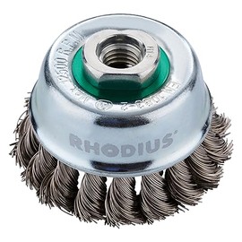 RHODIUS ETBZ | 1 Piece Diameter 65 mm Cup Brush Stainless Steel | Braided Wire 0.5 mm, M14, Wire Brush Angle Grinder, Cleaning Brush, Steel Brush