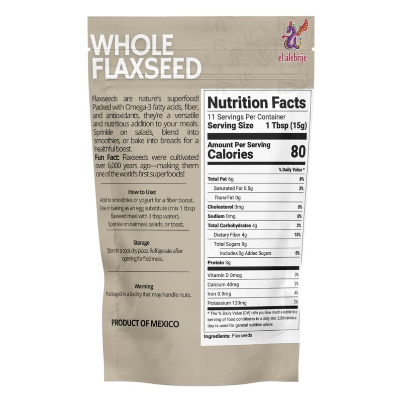 ALEBRIXES | Whole Flaxseed 6 Oz (170 g) - Premium
