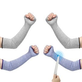 PATIKIL 20 Inch Cut Resistant Sleeves with Finger Grips, 2 Pair Forearm Protective Sleeves Level 5 Protection Arm Safety Protectors Sleeves for Thin Skin and Bruising, Blue/Gray