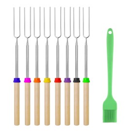 8 Pcs Extendable Marshmallow Toasting Forks, 12" - 32" Retractable Marshmallow Roasting Sticks for Fire Pits, Stainless Steel U Shape Barbecue Forks for Hot Dogs BBQ Skewers