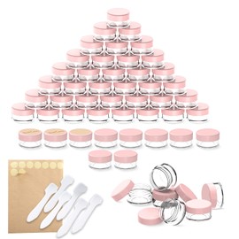 60 Stück Döschen, PAMIYO 5ml Leerdose klarer Tiegel, Cremedose Leer Transparent Tiegel mit Schraubverschluss Reise Töpfchen Döschen Set, für Lotion, Creme, Mini-Kerzen, Kosmetik-(Rosa)