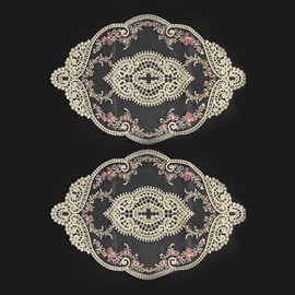 pson 2Pcs 17.7 X 11.8 Inch Oval Embroidered Retro Lace Placemats for Home Decor, Wedding, Vase, and Cup Mats(Beige)