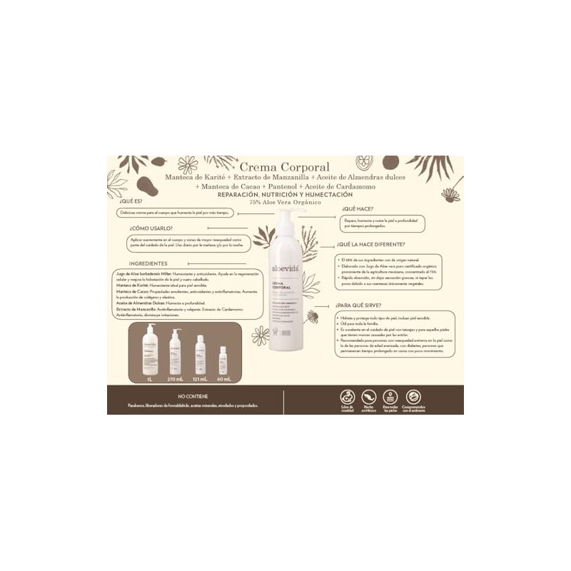 Aloevida Crema Corporal 75% Aloe Vera Orgánico - 60 ml