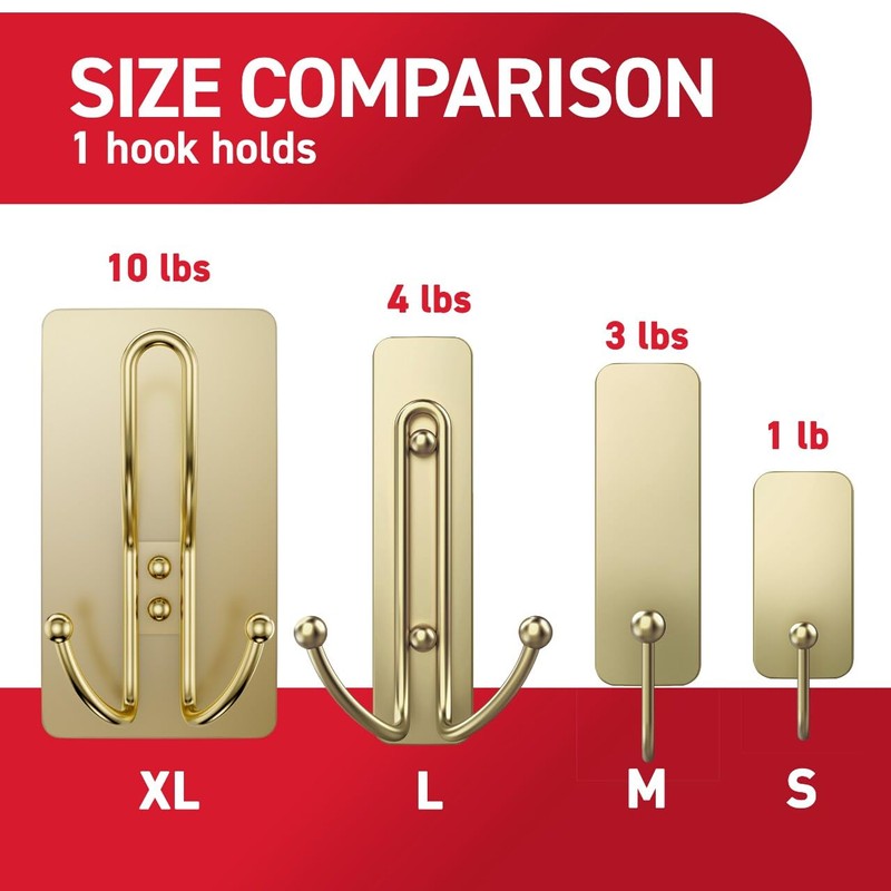 Command X-Large Satin Brass Triple Hook, 1 Hook, 3 Strips,