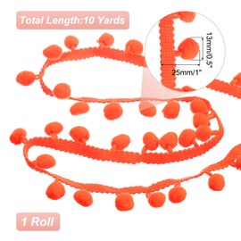 uxcell 10 Yards Pom Pom Trim Ribbon, 1" Wide Fluorescent Orange Pom Pom Ball Fringe Trim Sewing Fringe Fabric Trim Ribbon for DIY Crafts Curtain Clothes Pillow Home Decoration