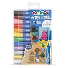 CARIOCA Marcatori Acrilici Punta Maxi Set 12 Colori, Pennarelli Acrilici Punta Larga per Decorazione Artistica, DIY e Progetti Creativi