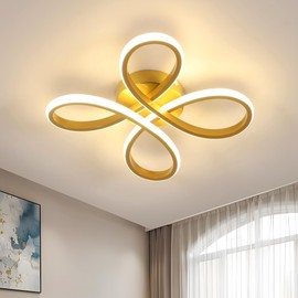 Dorlink Gold Flower Ceiling Light 30W, Creative Chandeliers for Living Room, Semi Flush Mount for Bedroom, Kitchen, 3000K Warm White