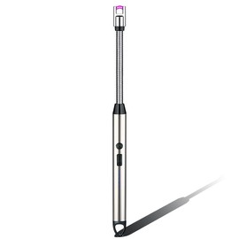 Candle Lighter, Upgraded Electric Lighter, Rechargeable USB Lighters Arc Lighter with LED Battery Display, Flameless Long Lighters for Candles Grill BBQ Camping (Silvery)