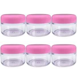 Beauticom 6 Pieces 30 Gram 30 ML (1 Oz) Round Clear Refillable Jars with PINK Screw Cap Lid for Lip Gloss, Lip Balm, Hand Butter, Beard Wax, Lotion, Scrubs - BPA Free