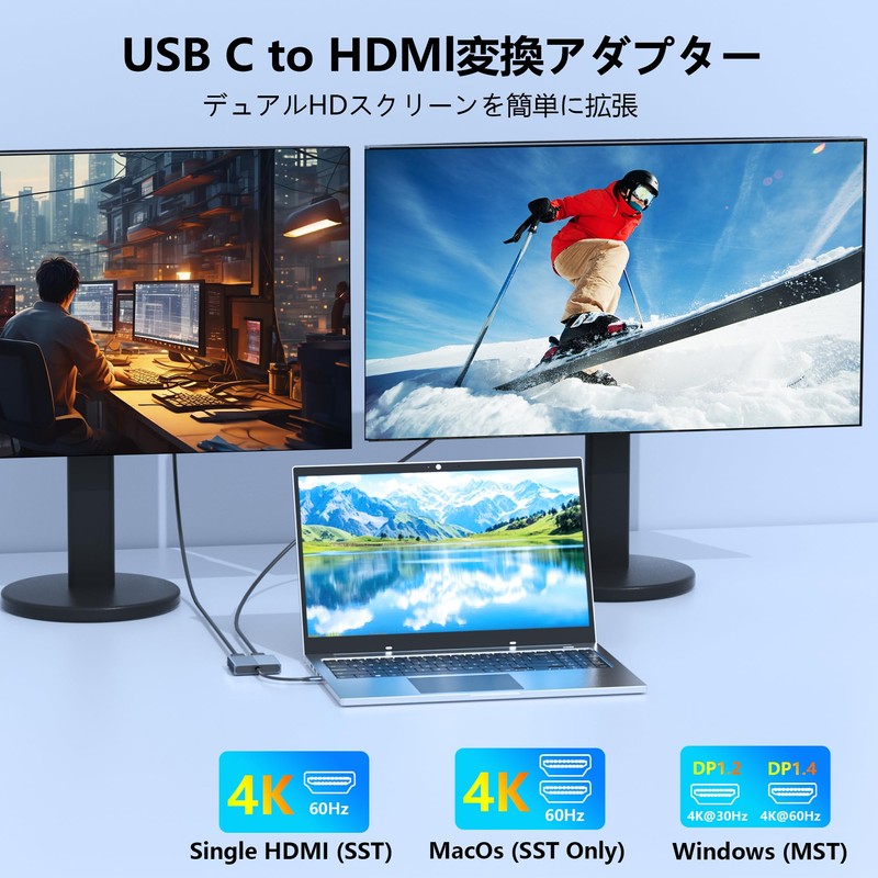 HDMI Type C Adapter Dual HDMI Extender 4K @ 60Hz